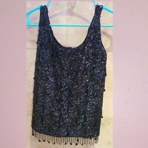 Beautiful Vintage Black Beaded and Sequin Tank